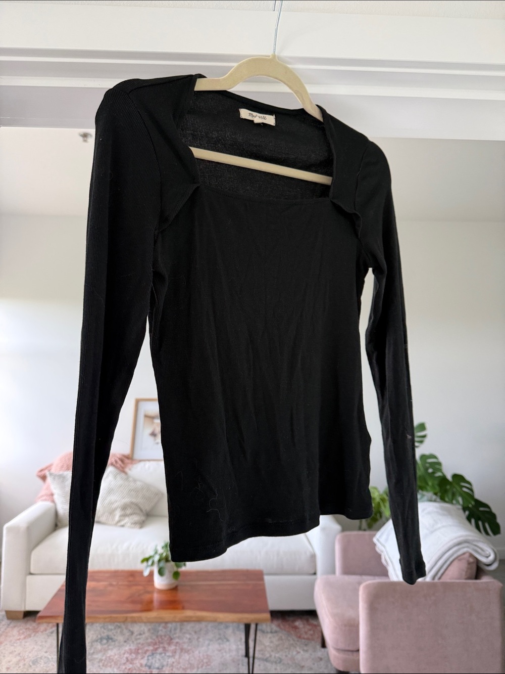 Madewell Black Long-Sleeve Square-Neck Top